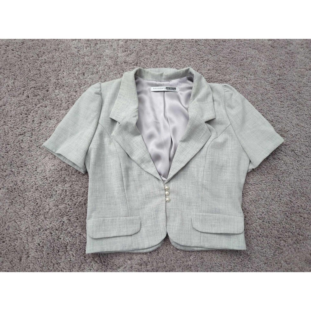 Necessary Objects Blazer Womens S Gray Short Sleeve Cropped Made in USA